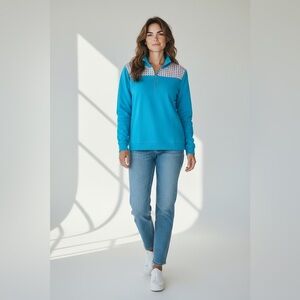 Anna Lane Quarter Zip Pullover Blue Size Large